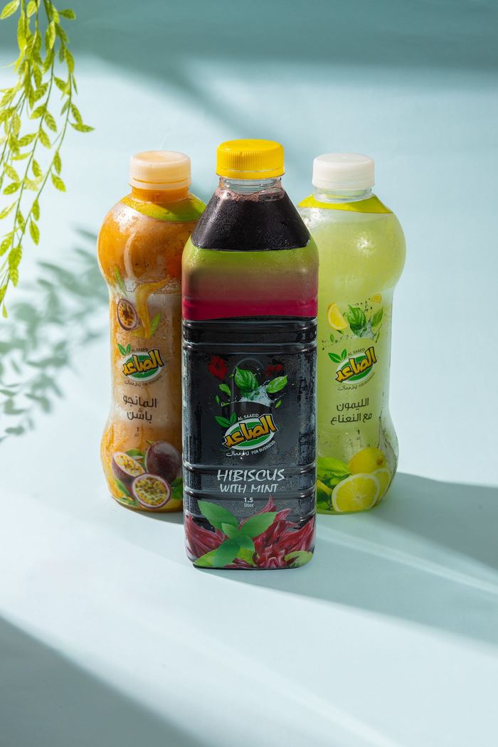 Al Saaeid's three juices: mango passion, hibiscus and lemon mint